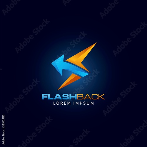 Flash Back Modern Technology Logo Concept Back Arrow with Thunder Bolt Template Design