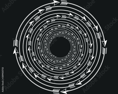  Dotted, dots, speckles abstract concentric circle. Spiral, swirl, twirl element.Circular and radial lines volute, helix.Segmented circle with rotation.Radiating arc lines.Cochlear