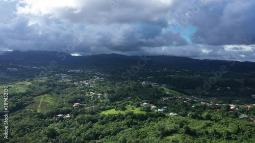 Countryside Martinique rural tropical landscape with mountains aerial cloudy day photo