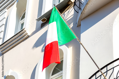 Flag of Italy on the balcony of the house