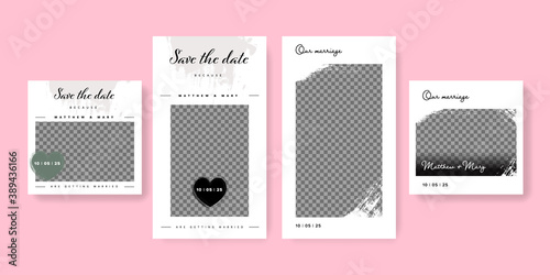 Wedding social media template, Save the date story layouts photo frames and brush design elements