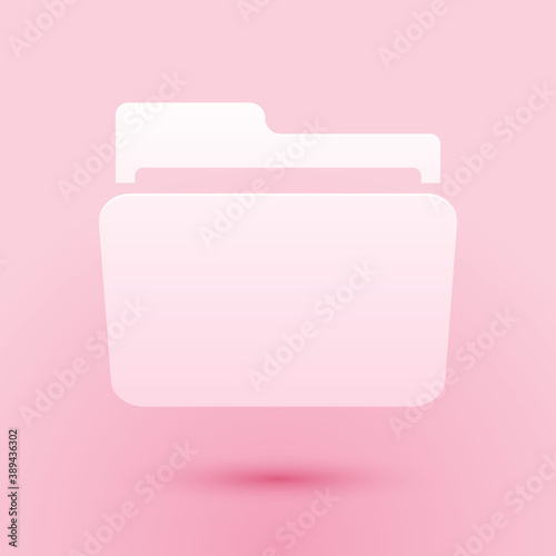 Paper cut Folder icon isolated on pink background. Paper art style. Vector.
