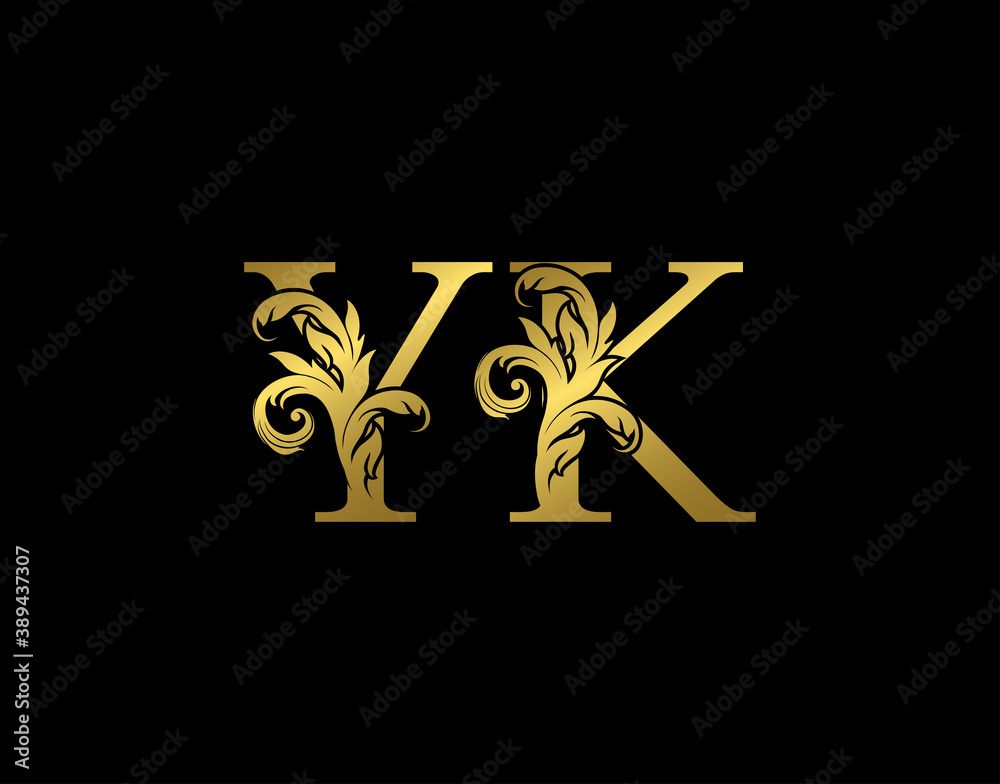 Gold Y, K and YK Luxury Letter Logo Icon. Graceful royal style. Luxury alphabet arts logo.