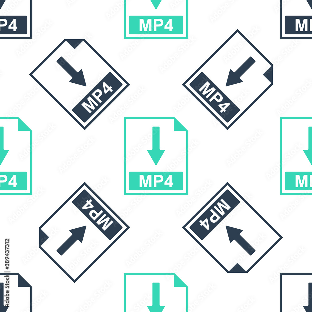Green MP4 file document icon. Download MP4 button icon isolated seamless pattern on white background. Vector. Green MP4 file document icon. Download MP4 button icon isolated seamless pattern on white background. Vector.