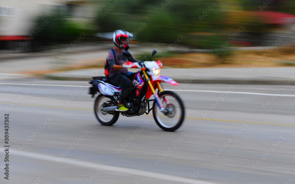 Oludeniz,Turkey,20.10.2020: Red motorcycle racing on the track