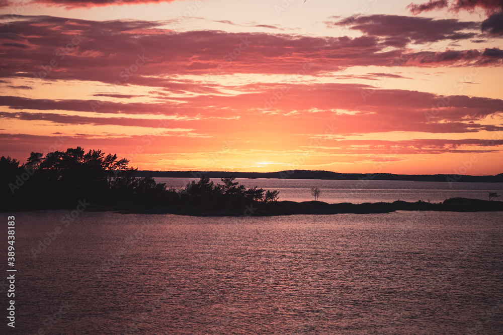 Beautiful summer night seascape close to Nåttarö in Stockholm archipelago, Sweden