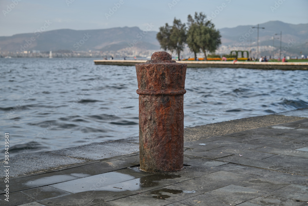 Mooring bollard. Rusty old mooring bollards. Mooring bollard. Rusty old mooring bollards.