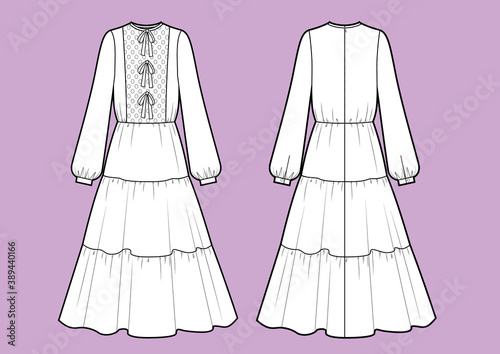 Vector illustration of cute dress. Front and back. Women's clothes.