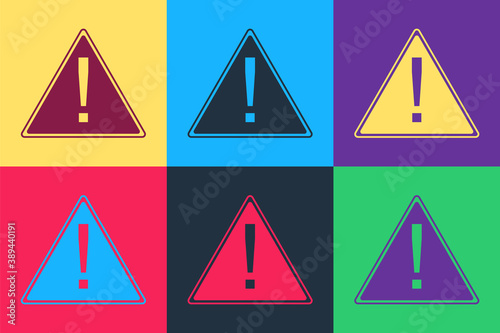 Free Download Pop art Exclamation mark in triangle icon isolated on color background. Hazard warning, careful, attention, danger warning important information. Vector. - GFXLoad