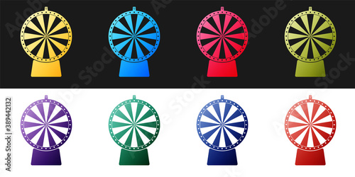 Set Lucky wheel icon isolated on black and white background. Vector.