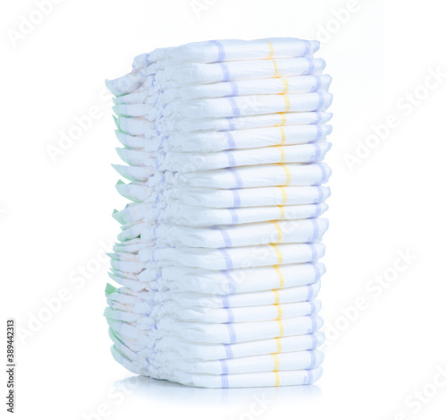 A stack of baby diapers on white background isolation