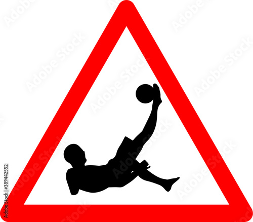 Beach soccer area warning sign, icon or symbol in vector.  Simple and easily understandble illustration. Beach sport theme.
