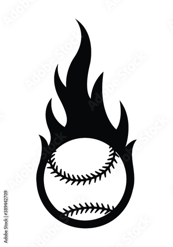 Vector baseball ball silhouette illustration with simple flame shape. Ideal for sticker, decal, sport logo and any kind of decoration.