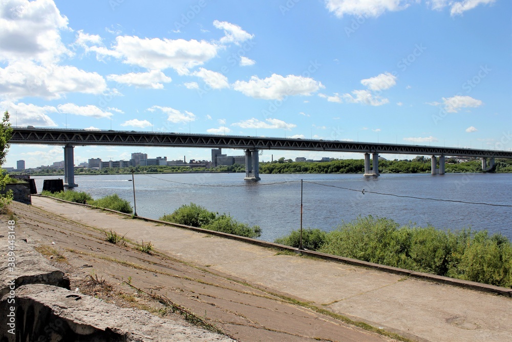View of the metro Bridge and the Oka river in Nizhny Novgorod