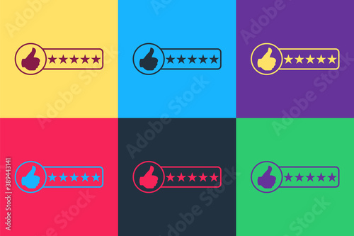 Pop art Consumer or customer product rating icon isolated on color background. Vector.