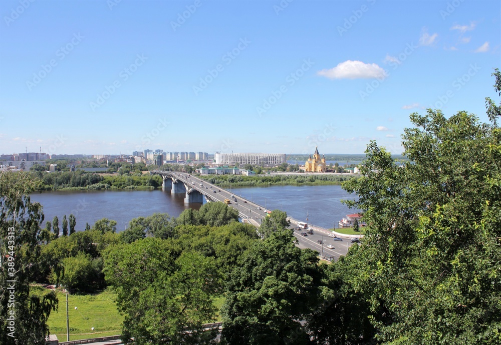 View of the Oka river and Kanavinsky bridge in Nizhny Novgorod