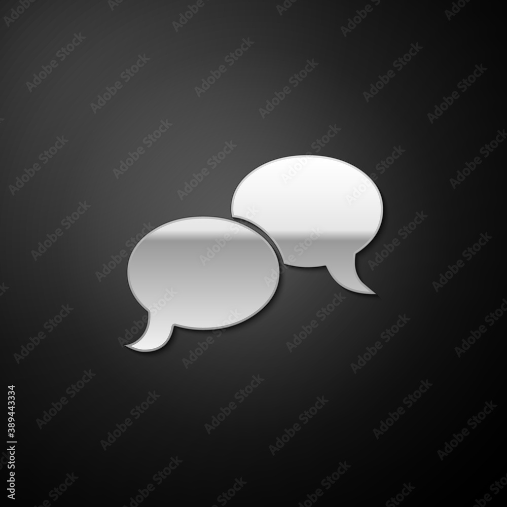 Silver Blank speech bubbles icon isolated on black background. FAQ sign. Copy files, chat speech bubble and chart web icons. Long shadow style. Vector. Silver Blank speech bubbles icon isolated on black background. FAQ sign. Copy files, chat speech bubble and chart web icons. Long shadow style. Vector.