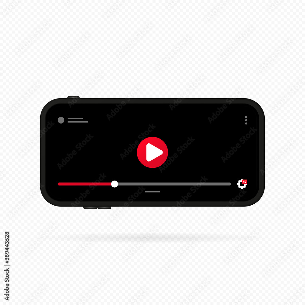Smartphone with video player on the screen. Mobile streaming technologies. Gadget Elements for site form of watching online video on phone. Vector on isolated white background. EPS 10 Smartphone with video player on the screen. Mobile streaming technologies. Gadget Elements for site form of watching online video on phone. Vector on isolated white background. EPS 10