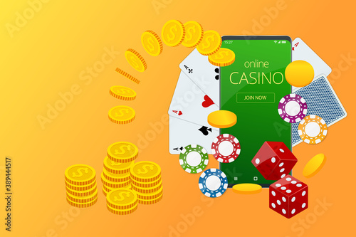 Internet poker game. Poker cards, chips game elements. Online Casino Gambling Concept.