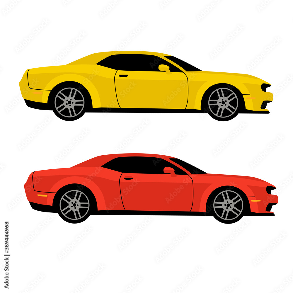 red and yellow sport  car illustration, flat style