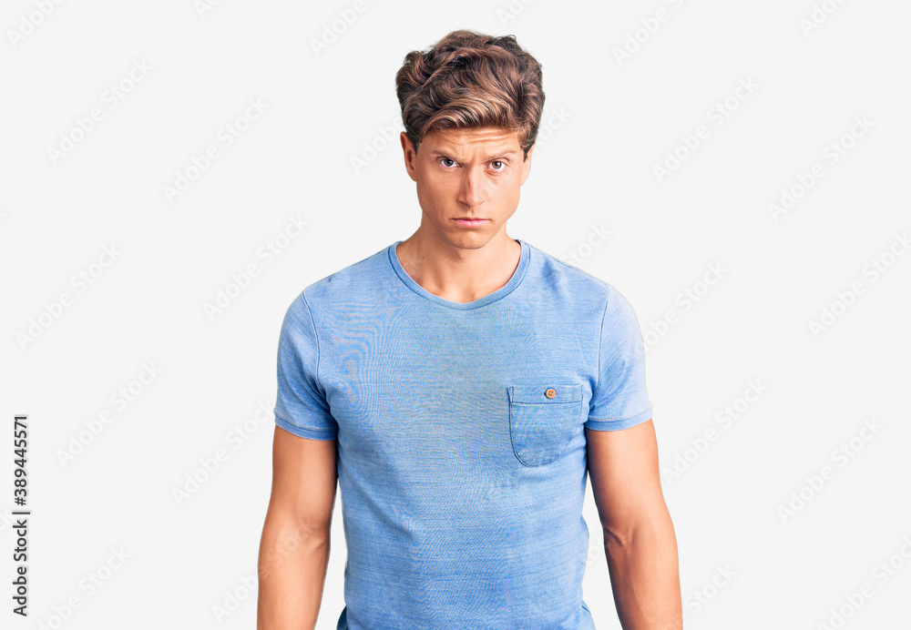 Fototapeta premium Young handsome man wearing casual clothes skeptic and nervous, frowning upset because of problem. negative person.