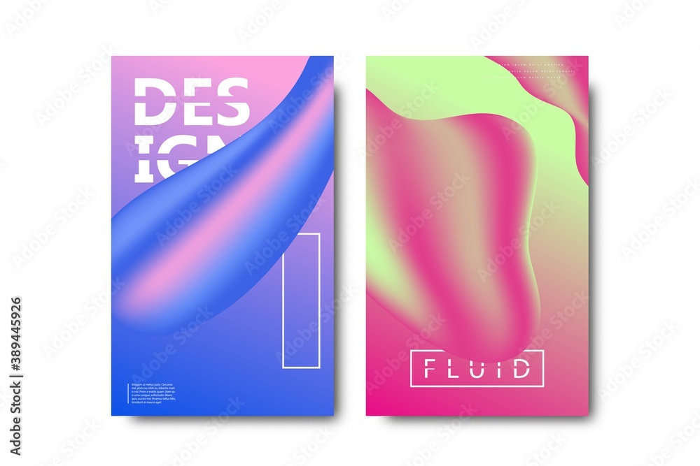 Fototapeta premium Vector set of realistic isolated brochures with geometric gradient fluid liquid shapes for decoration and covering.