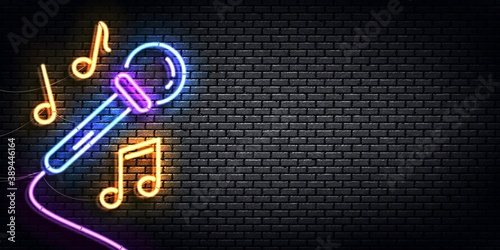 Vector realistic isolated neon sign of Microphone flyer for template decoration and invitation covering. Concept of karaoke, night club and music.