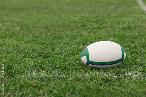 Rugby ball on green grass