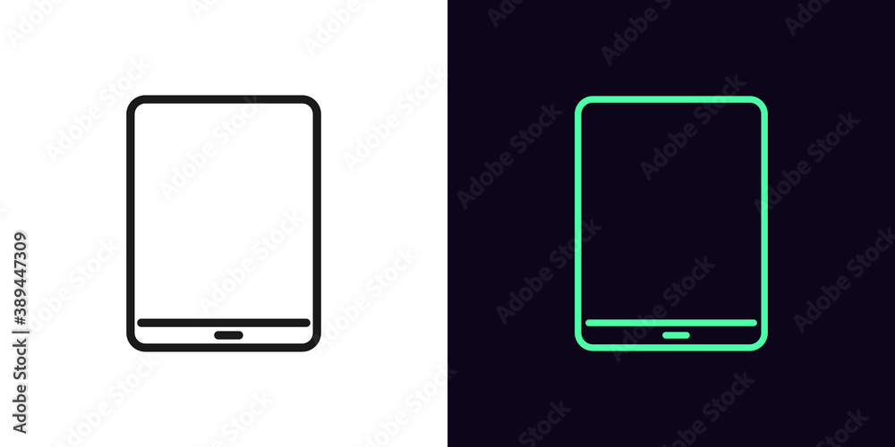 Outline tablet icon. Linear tablet sign, isolated pad device with editable stroke