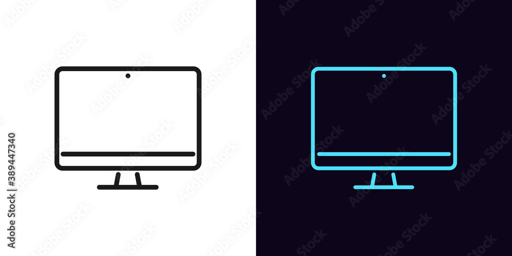 Outline monitor icon. Linear computer sign, isolated display device with editable stroke Outline monitor icon. Linear computer sign, isolated display device with editable stroke
