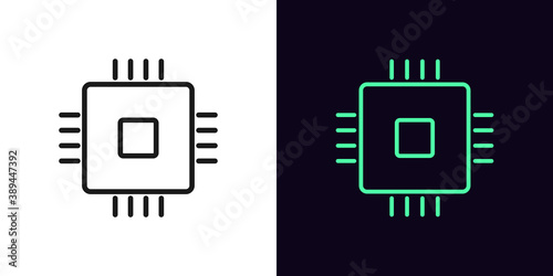 Outline CPU icon. Linear microchip sign, isolated computing processor with editable stroke