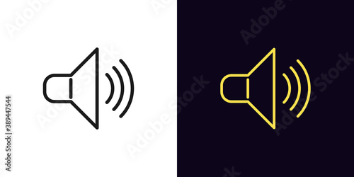 Outline speaker icon. Linear sound sign, isolated megaphone symbol with editable stroke photo
