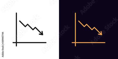 Outline downfall chart icon. Linear drop chart sign, down arrow with editable stroke