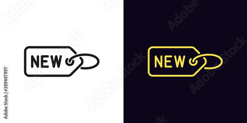 Outline label New. Linear tag sign with text New, newest collection badge with editable stroke