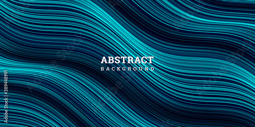 Wavy blue background 3D. Vector illustration warped stripes. Festive banner realistic style. Backdrop with flow lines. Striped texture. Elegant decoration. Luxury design poster, cover, wallpaper.