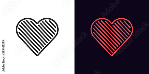 Outline heart icon. Linear heart sign with line texture, heart shape with editable stroke