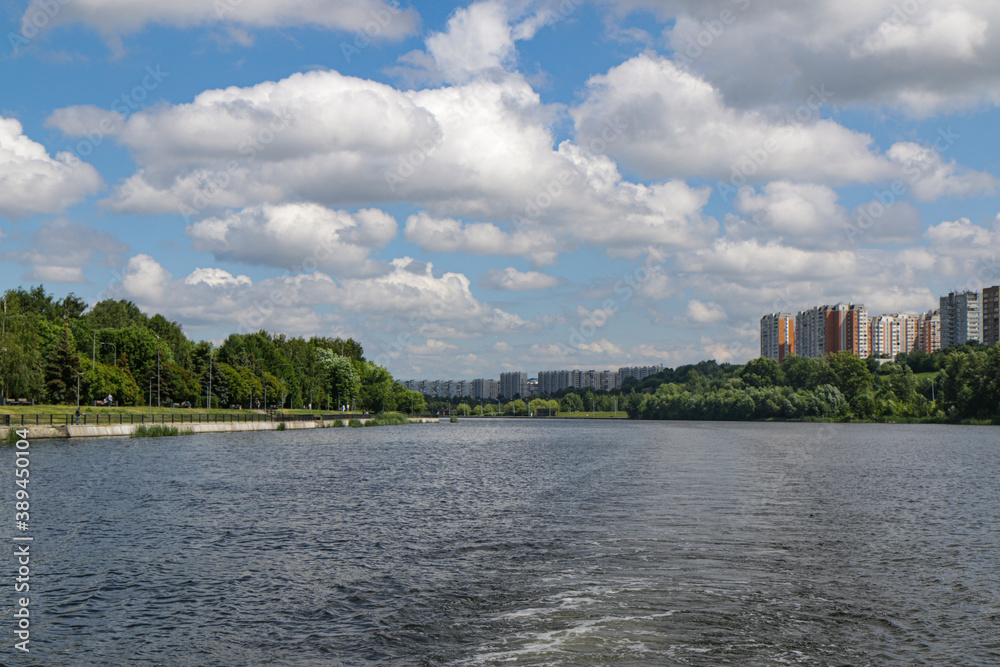 river walk landscape with clouds