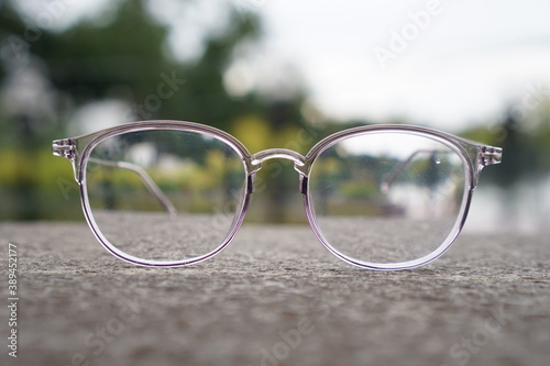 Glasses on the table in the park