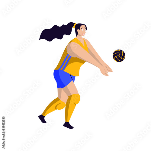 Girl volleyball player hitting the ball. Vector image in a flat style on the theme of sports.