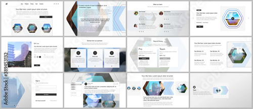 Vector templates for website design, presentations, portfolio. Templates for presentation slides, flyer, leaflet, brochure cover, report. Corporate identity business concept background with hexagons.