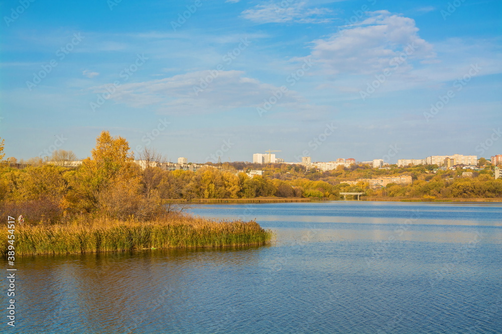 Autumn City Park on the river bank