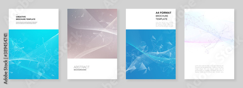 A4 brochure layout of covers templates for flyer leaflet, A4 brochure design, report, presentation, magazine cover, book design. Wave flow background for science or medical concept design.