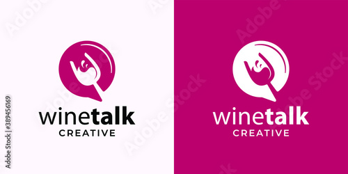 Creative wine with chat symbol talk logo design inspiration template