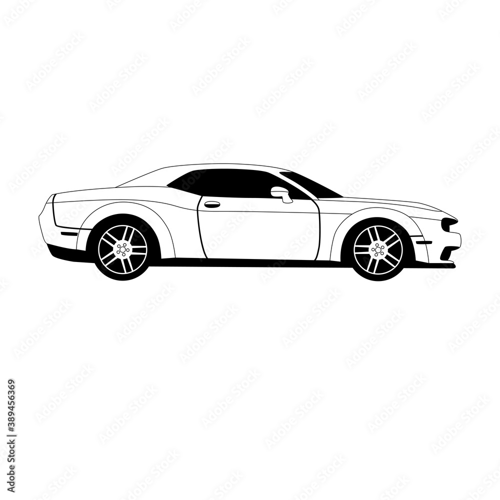 sport car ,vector illustration, lining draw, profile view