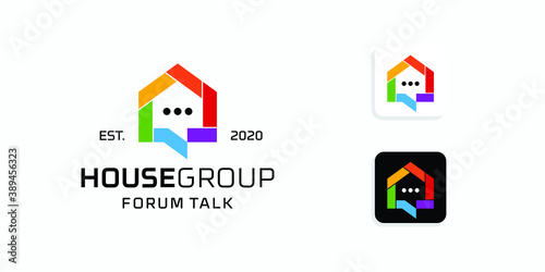 Colorful house with chat symbol logo design inspiration template