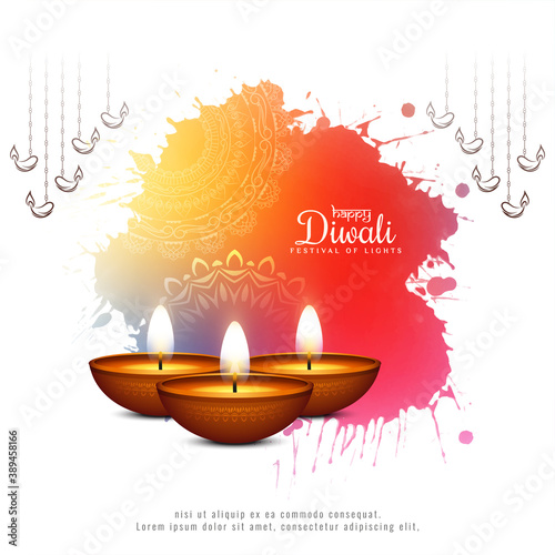 Modern Happy Diwali festival colorful background with lamps