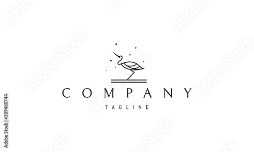 Vector logo on which an abstract image of a heron in a linear style.