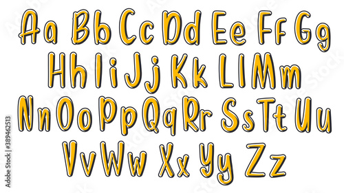 Set of hand drawn alphabet font. Simple doodle letters. Handwritten alphabet uppercase lowercase letters. Vector Illustration. EPS 10