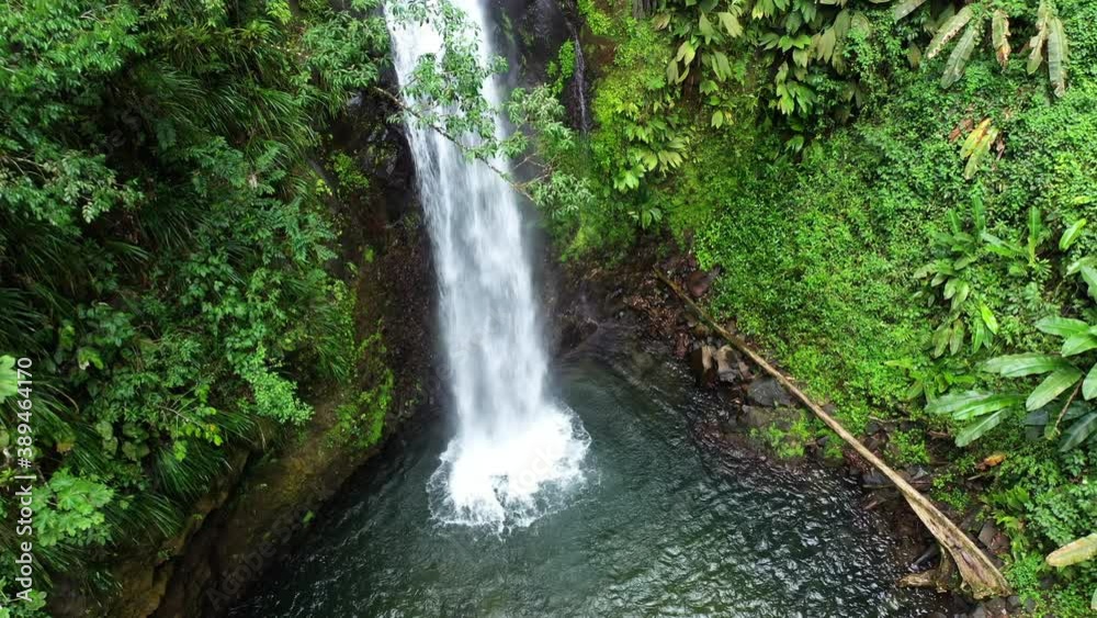 waterfall in the forest Martinique cascade didier famous touristic hike aerial shot in the jungle 