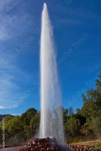 A cold water geyser at maximum height near Andernach, Germany